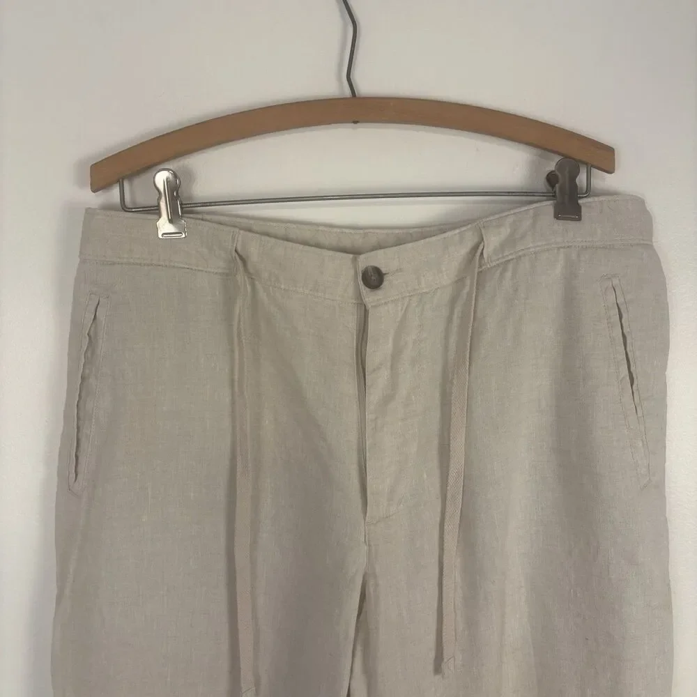 Tasso Elba Island Men's 100% Linen Tan Drawstring Casual Pants Size 34 (Flaw)